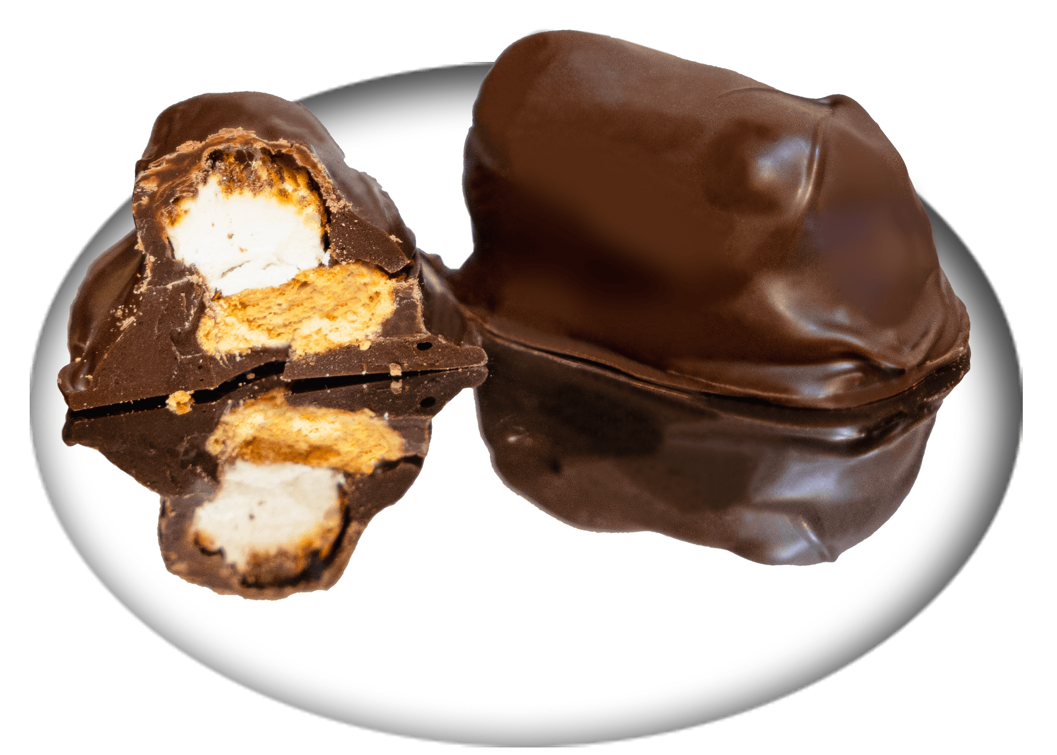 Chocolate Covered Everything — campers - Dark chocolate middled with toasted marshmallow covered graham crackers. Also known as s'mores. Shipping, delivery, and pick up. Place your order!